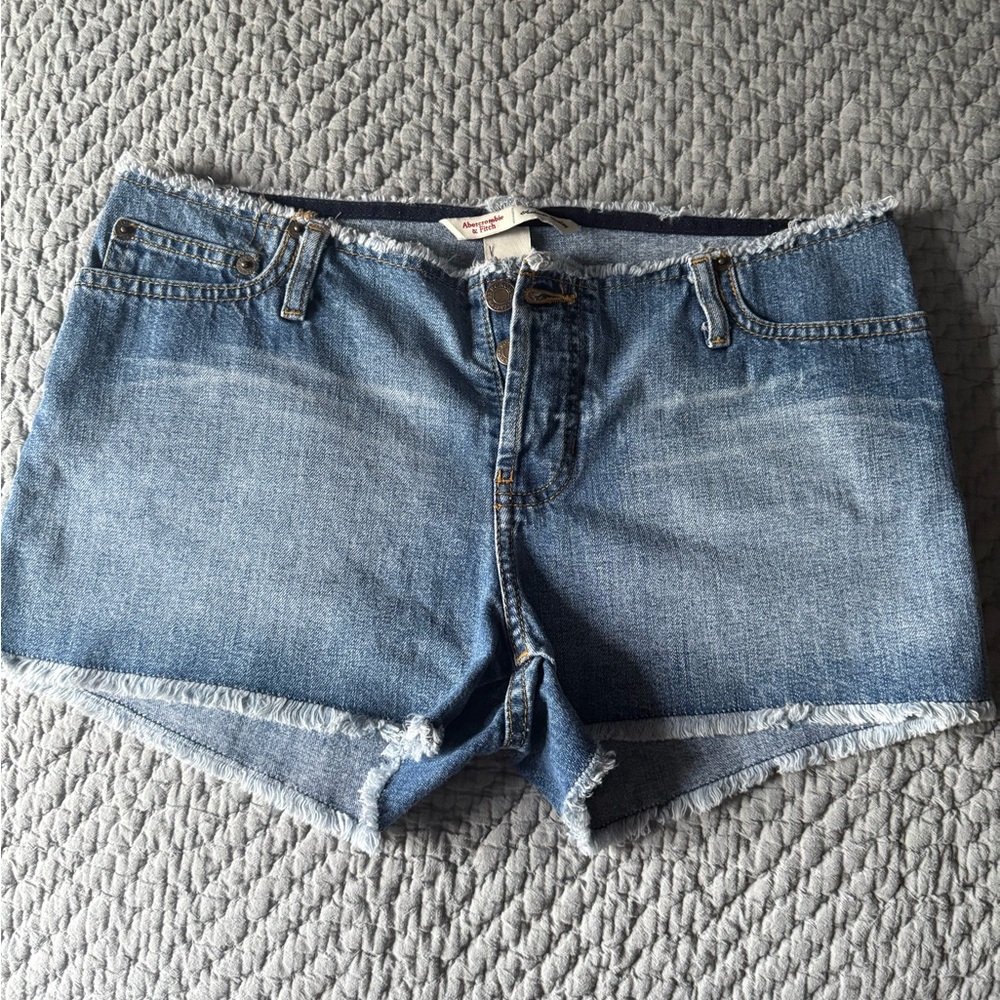 Abercrombie & Fitch Blue Frayed Jean Shorts